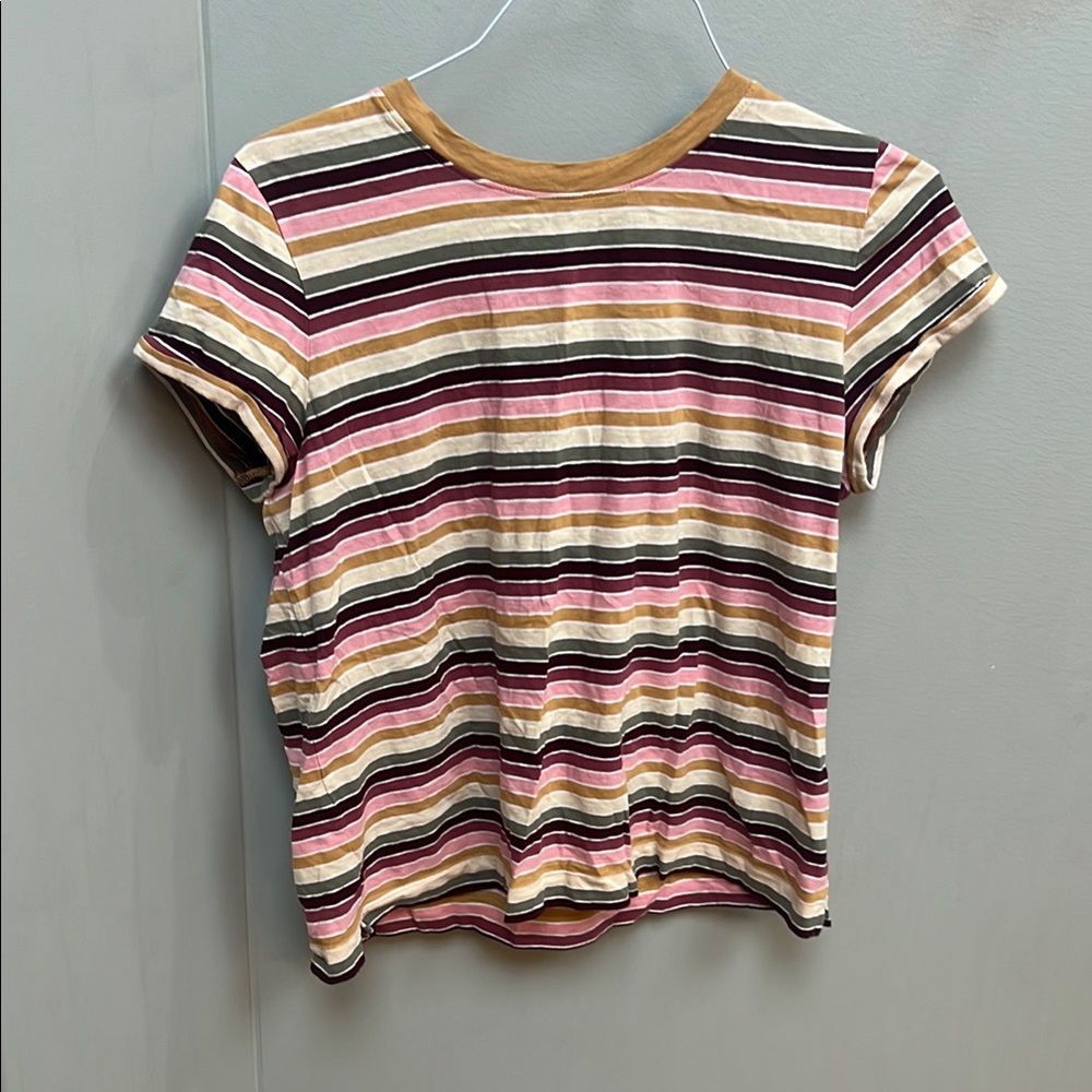 LOFT Pink and Black Fitted Short Sleeve Tee